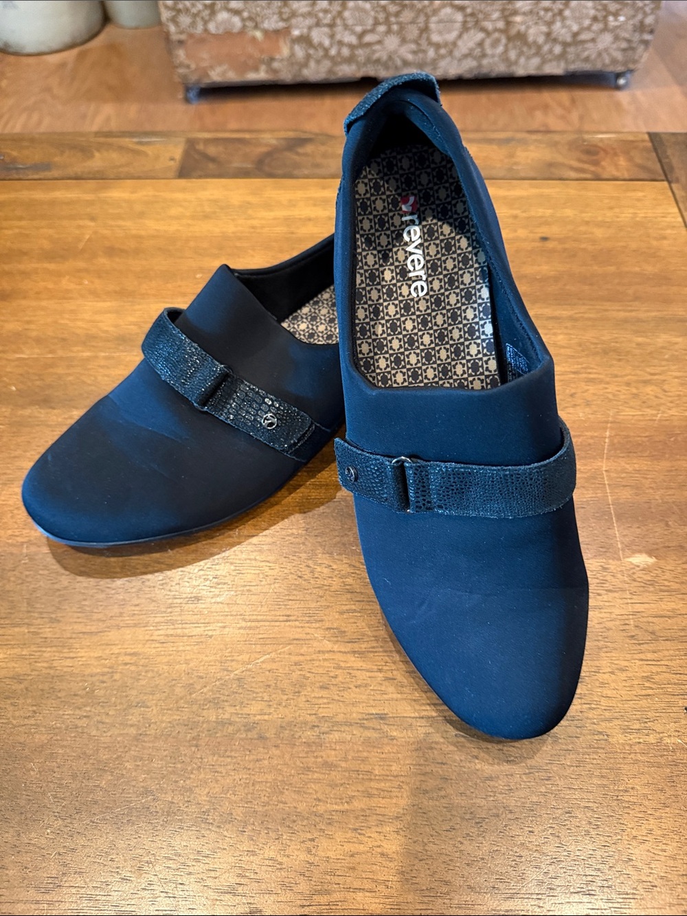 Revere Navy Slip-On Comfort Flats with Decorative Strap
